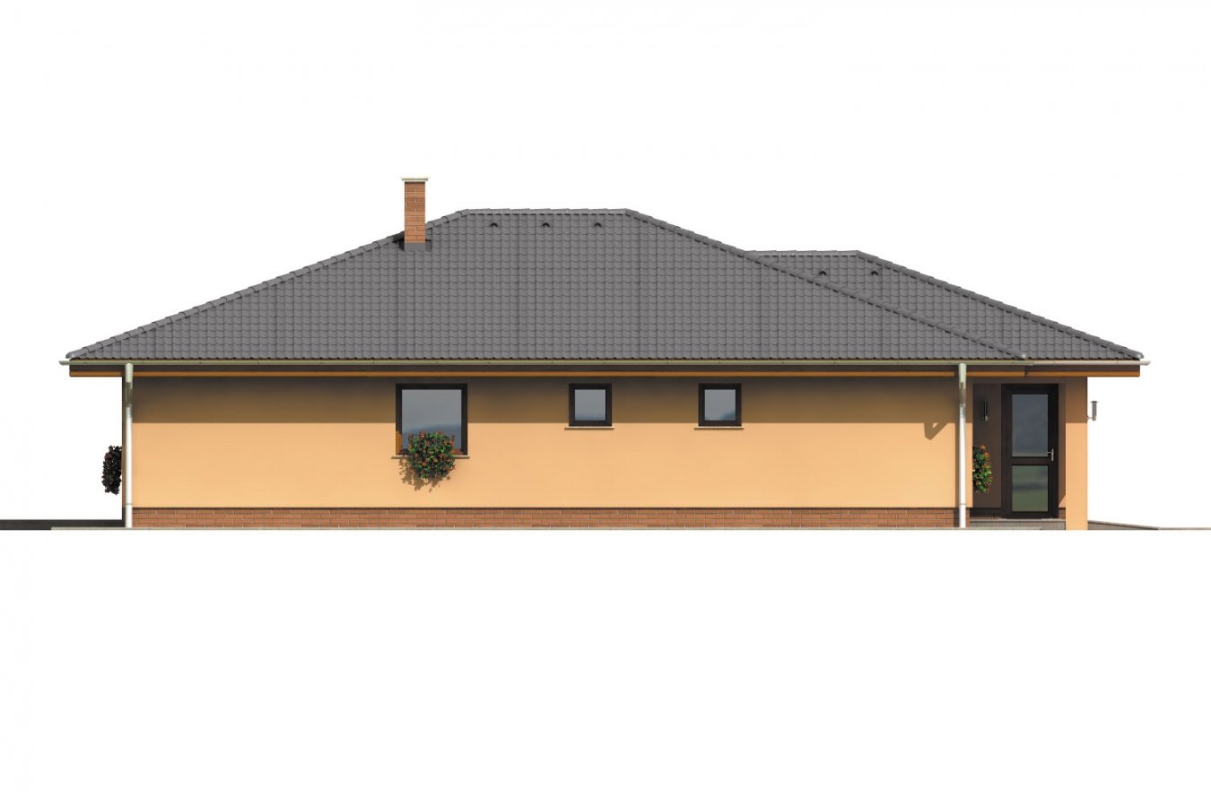 projekt bungalovu s veľkou garážou a terasou